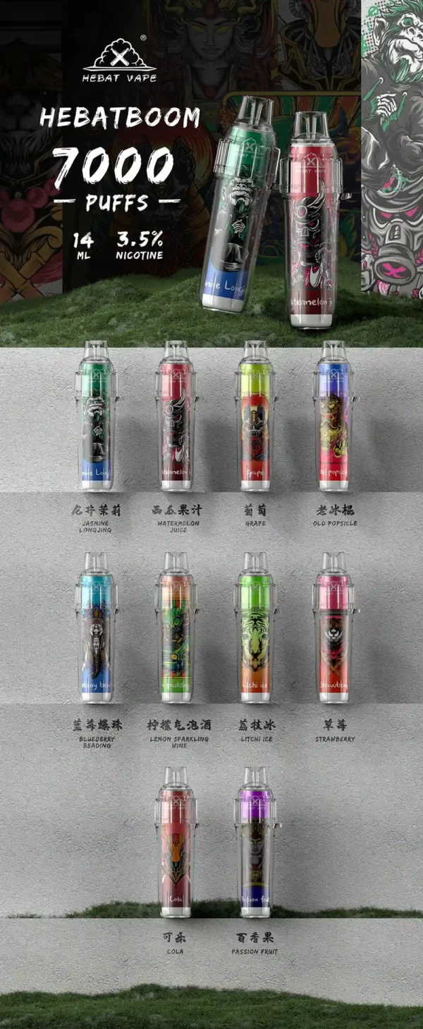 3c7b6159090b1f15eda83534671f250d-1.webp Hebat BOOM 喜貝 7000 口拋棄式電子煙|長途旅行伴侶|具備緩釋霧感結構與精準還原分子表現